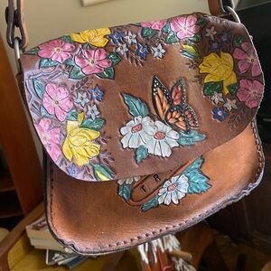 Colourful Vintage Embossed Leather Boho Purse “Trish”